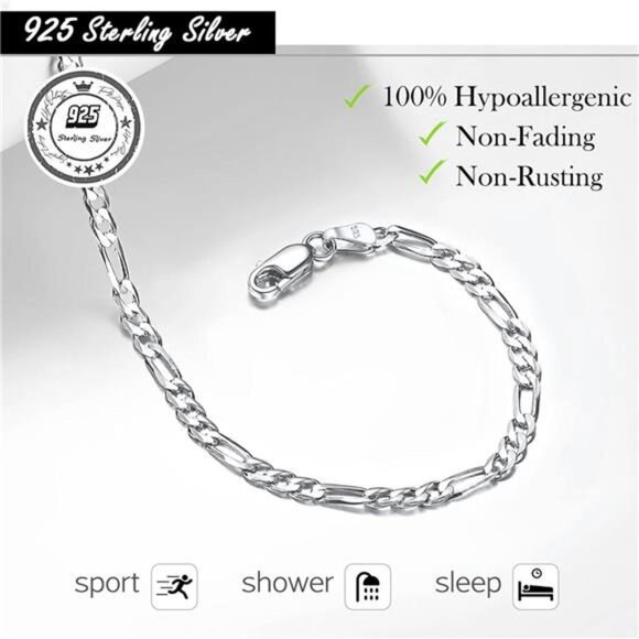 925 Sterling Silver Ankle Bracelet for Women, Simple Cuban Link/Figaro/Twist - Picture 6 of 7